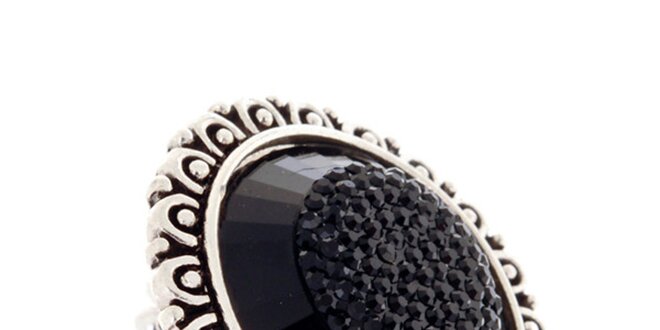 Dámsky strieborný prsteň s čiernym kameňom Majique