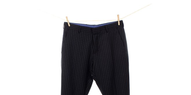 Pánske čierne vlnené nohavice s prúžkom Tommy Hilfiger
