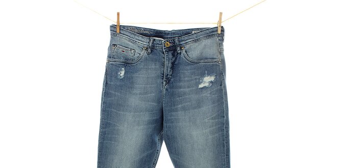 Dámske modré džínsy Tommy Hilfiger s ozdobným opaskom