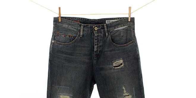 Dámske tmavé vintage džínsy Tommy Hilfiger so záplatami