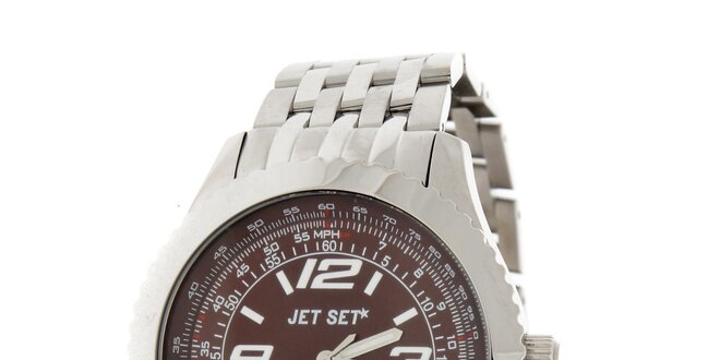 Pánske ocelové hodinky Jet Set s čierno-hnedým ciferníkom