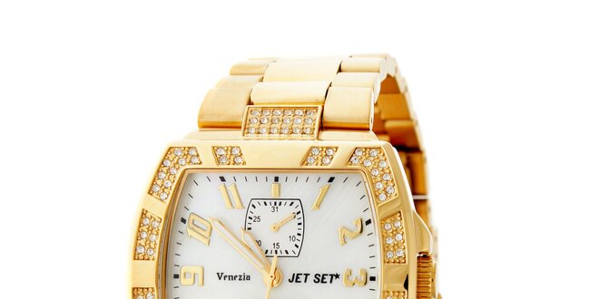 Dámske zlaté náramkové hodinky Jet Set s kamienkami