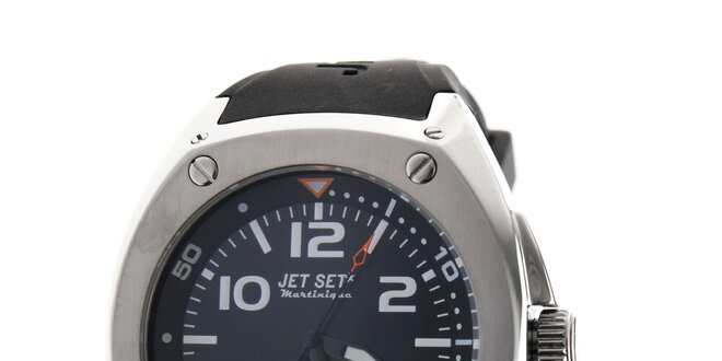 Pánske ocelové hodinky Jet Set s čiernym silikónovým remienkom