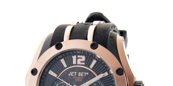 Zlaté hodinky Jet Set s čiernym silikónovým remienkom