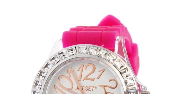 Dámske ocelové hodinky Jet Set s ružovým silikónovým pásikom