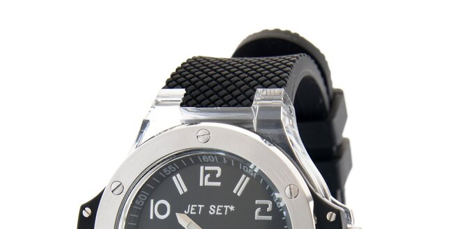 Ocelové hodinky Jet Set s čiernym silikónovým pásikom