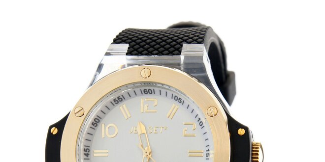 Zlaté hodinky Jet Set s čiernym silikónovým remienkom