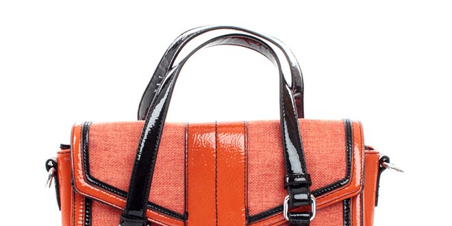 Dámska oranžovo-čierna kabelka United Colors of Benetton s lakovanými detailmi