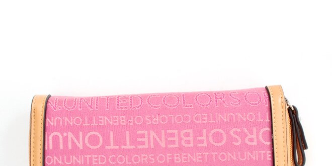 Dámska ružová peňaženka United Colors of Benetton s potlačou a strieborným logom