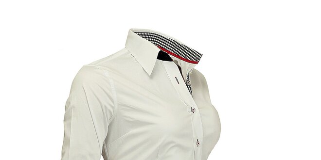 Dámska biela košeľa s kockovanými detailmi Pontto