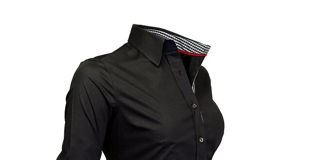 Dámska čierna košeľa s kockovanými detailmi Pontto