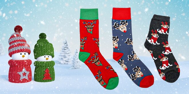 5 párov veselých vianočných ponožiek