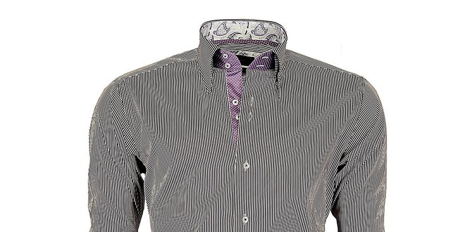 Pánska fialovo-biela prúžkovaná košeľa z Premium kolekcie Pontto