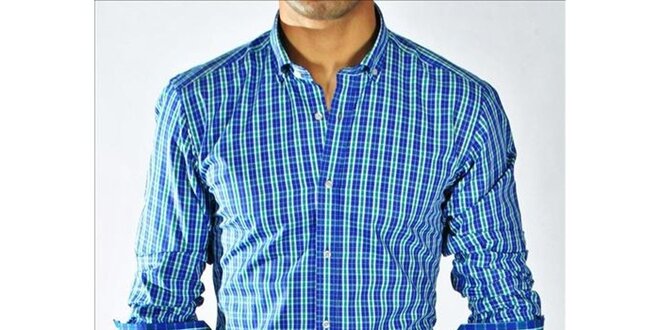 Pánska modro-zelená kockovaná košeľa Pontto