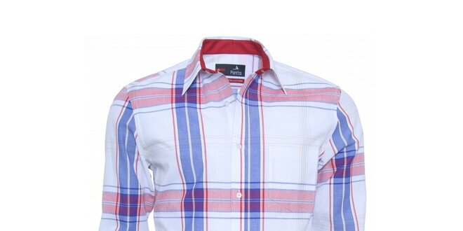 Pánska biela košeľa s červeno-modrým detailom Pontto