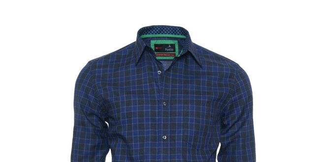 Pánska čierno-modrá kockovaná košeľa z limitovanej kolekcie Pontto