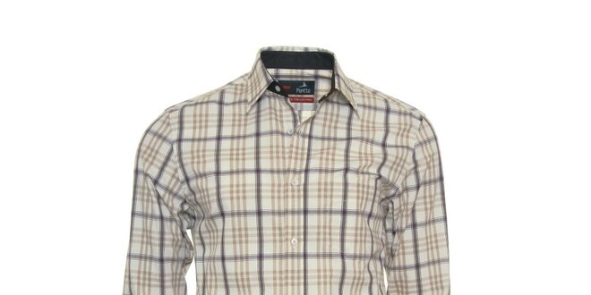 Pánska krémová košeľa s béžovo-šedým vzorom Pontto