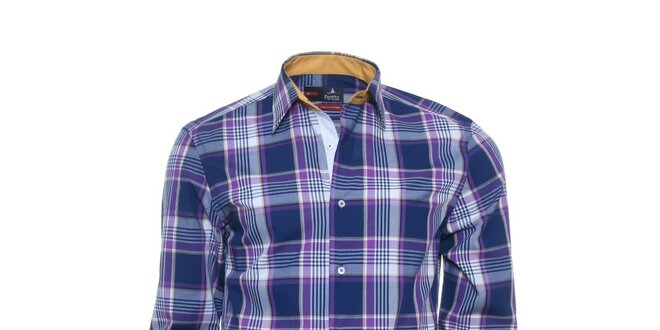 Pánska modro-fialová košeľa s károvaným vzorom Pontto