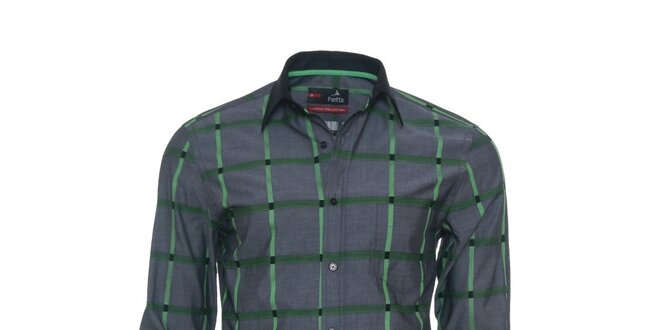 Pánska šedá košeľa so zelenými detailmi Pontto