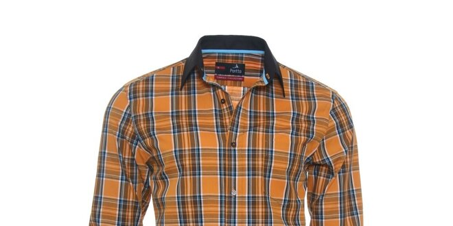 Pánska oranžová károvaná košeľa Pontto