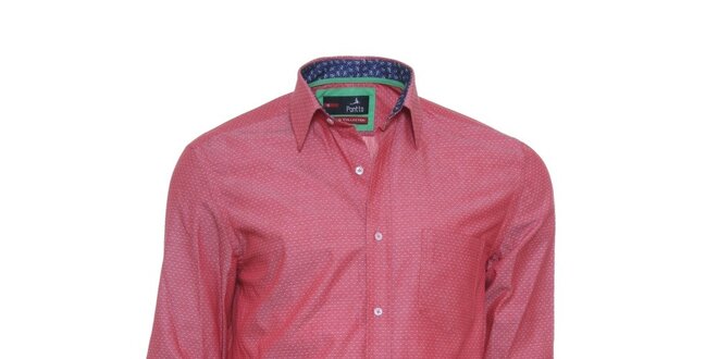 Pánska korálovo červená košeľa s jemným vzorom Pontto
