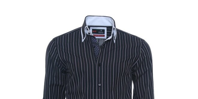 Pánska čierna košeľa s fialovým prúžkom Pontto