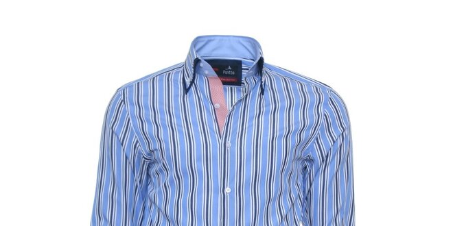 Pánska modro-biela pruhovaná košeľa Pontto s kontrastnou légou