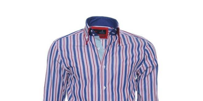 Pánska modro-červeno-biela pruhovaná košeľa Pontto