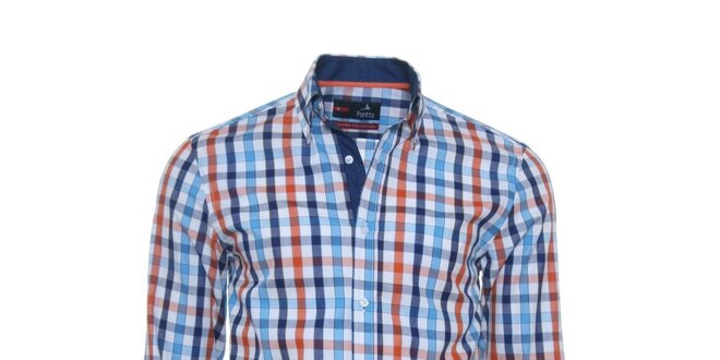 Pánska oranžovo-modro kockovaná košeľa