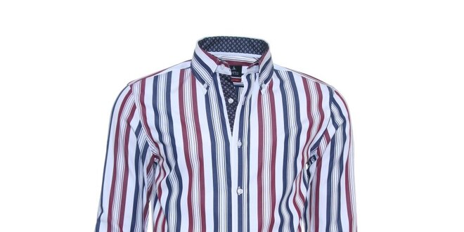 Pánska biela košeľa Ponto s modro-červenými pruhmi