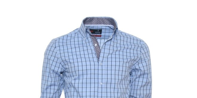 Pánska svetlo modrá kockovaná košeľa Pontto s bodkovanými detailmi