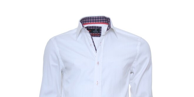 Pánska biela košeľa Pontto s kockovanými detailmi