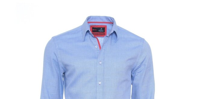 Pánska svetlo modrá košeľa Pontto s červenými detailmi