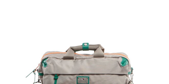 Béžová cestovná taška so zelenými detailmi Tommy Hilfiger