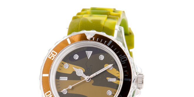 Hnedo-zelené hodinky s army vzorom Senwatch