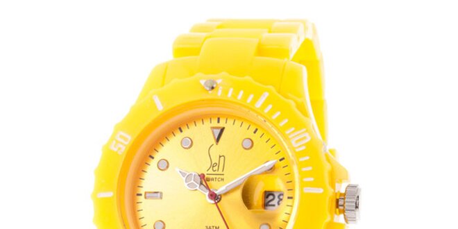 Žlté analogové hodinky s oceľovým púzdrom Senwatch