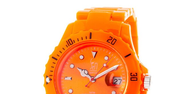 Oranžové analogové hodinky s oceľovým púzdrom Senwatch
