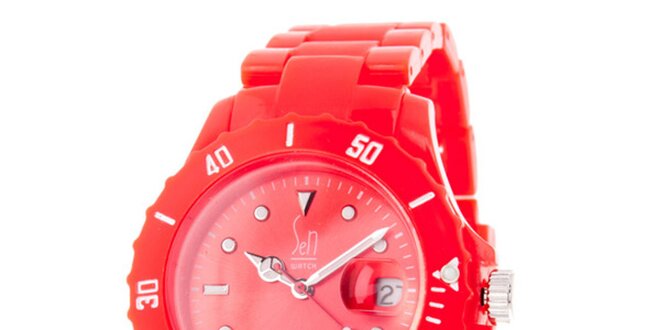 Červené analogové hodinky s oceľovým púzdrom Senwatch