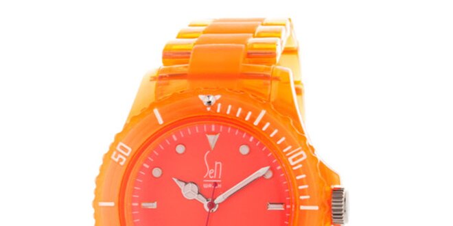 Oranžové analogové hodinky s minerálnym sklíčkom Senwatch