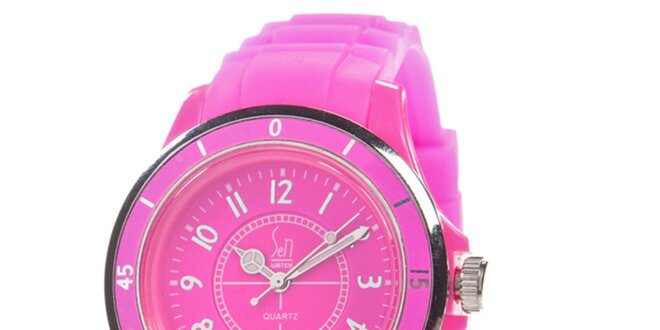 Ružové analogové hodinky s minerálnym sklíčkom Senwatch