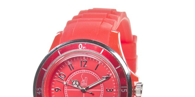Červené analogové hodinky s minerálnym sklíčkom Senwatch