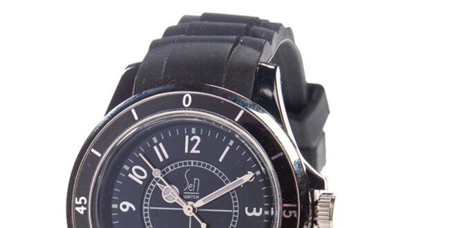 Čierne analogové hodinky s luminiscenčnými ručičkami Senwatch