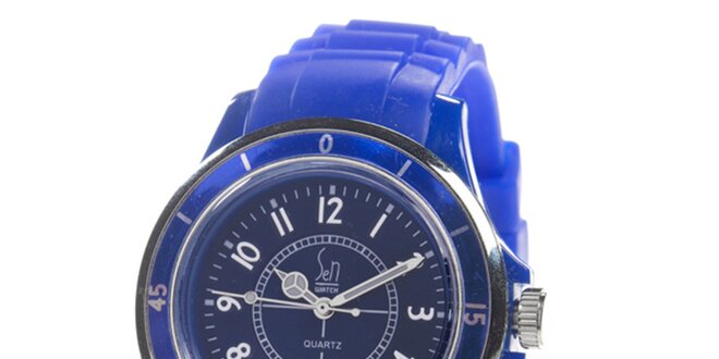 Modré analogové hodinky s luminiscenčnými ručičkami Senwatch