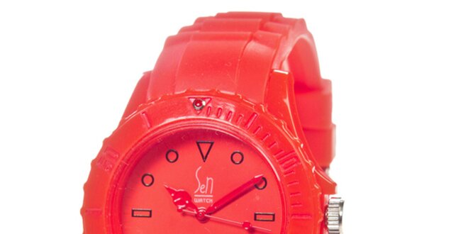Červené analogové hodinky s minerálnym sklíčkom Senwatch