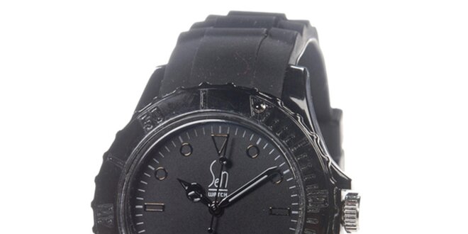 Čierne analogové hodinky s minerálnym sklíčkom Senwatch