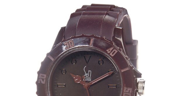 Hnedé analogové hodinky s minerálnym sklíčkom Senwatch