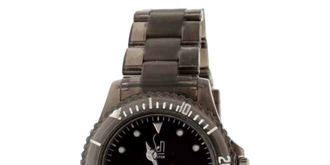 Čierne hodinky s transparentným remienkom Senwatch