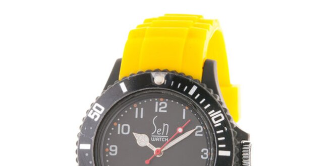 Čierne hodinky Senwatch s žltým remienkom