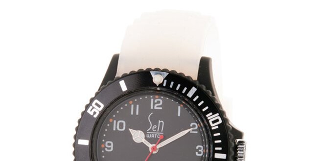 Čierne hodinky Senwatch s bielym remienkom