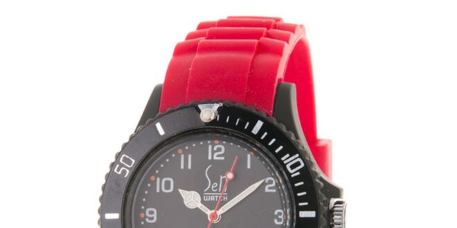 Čierne hodinky Senwatch s červeným remienkom